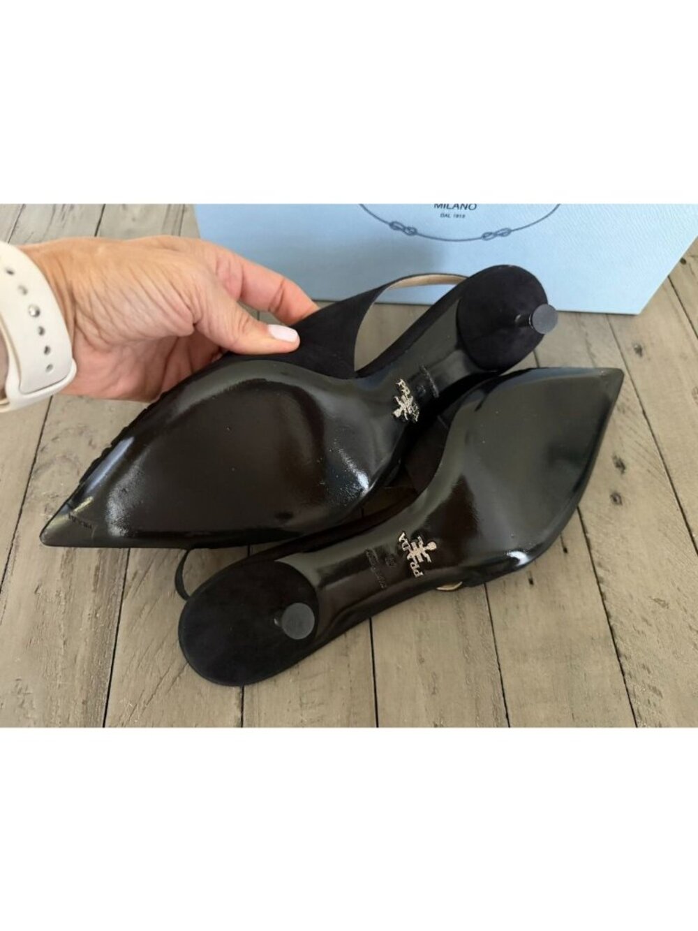 PRADA SLINGBACK PUMPS SHOES POINTED BLACK SIZE 41 11 - Picture 7 of 8